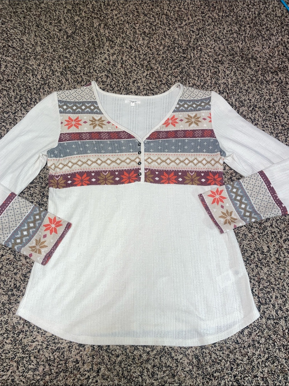 Maurice’s Waffle Knit Long Sleeve V Neck Henley Top Size Large | EUC